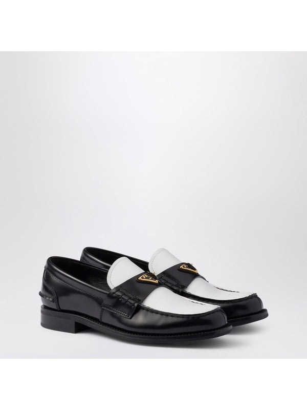 Triangle Logo Two-tone Leather Loafers