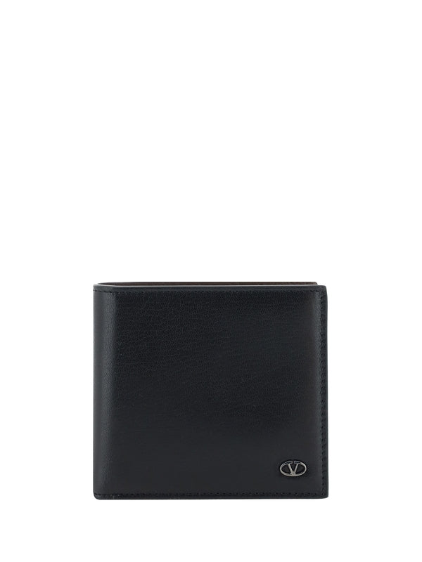 V Logo Leather Bifold Wallet