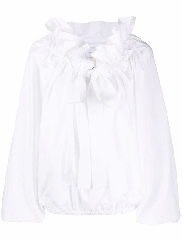 Ruffle Front Tie Cotton Blouse