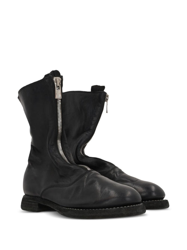 Zipper Detail Leather Ankle Boots
