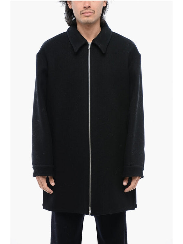 Navy Wool Zip-Up Coat