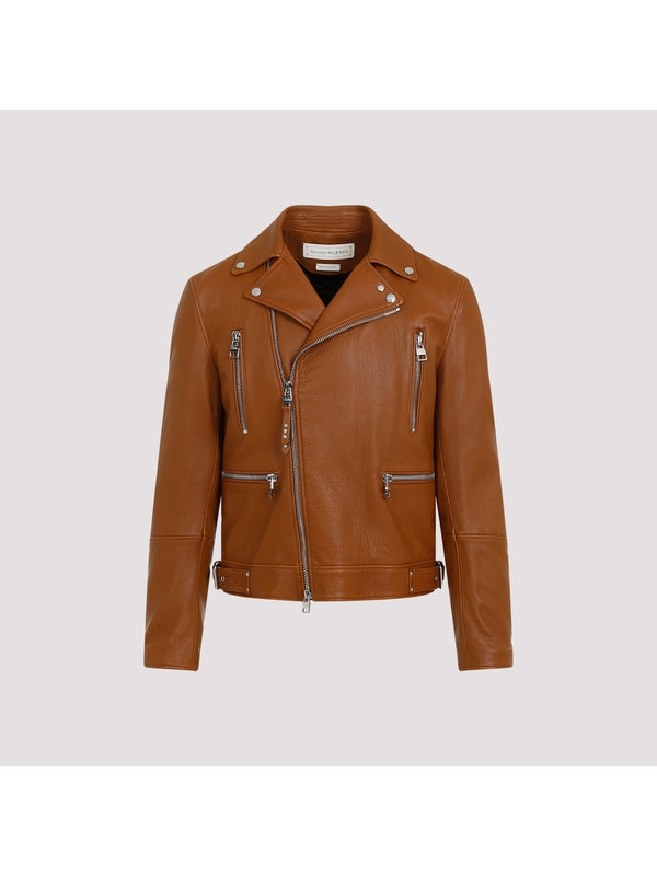 Alexander Mcqueen Brown Biker Jacket