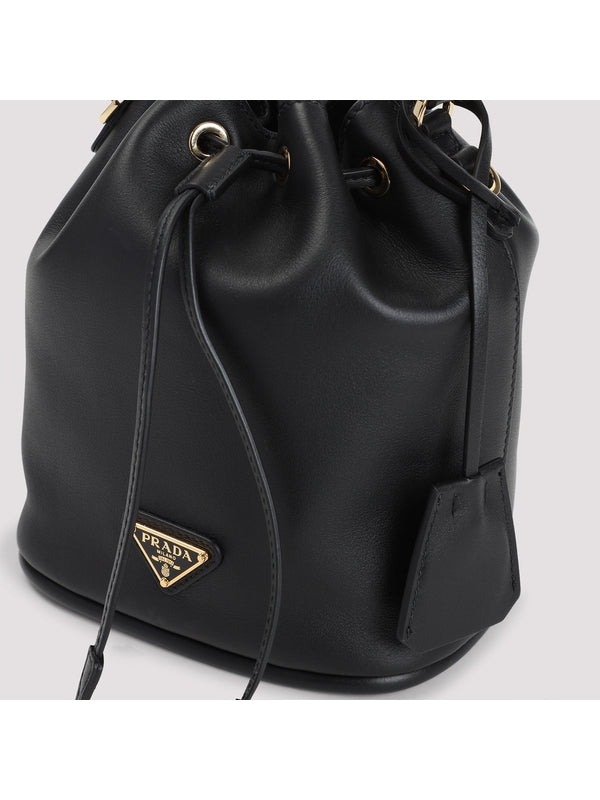 Triangle Logo Leather Bucket Bag