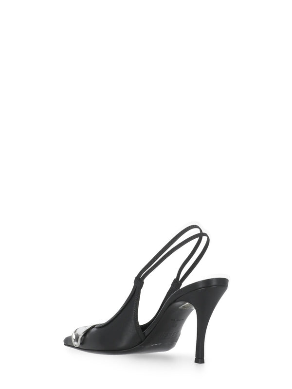 Venus Metal Logo Leather Slingback Heel