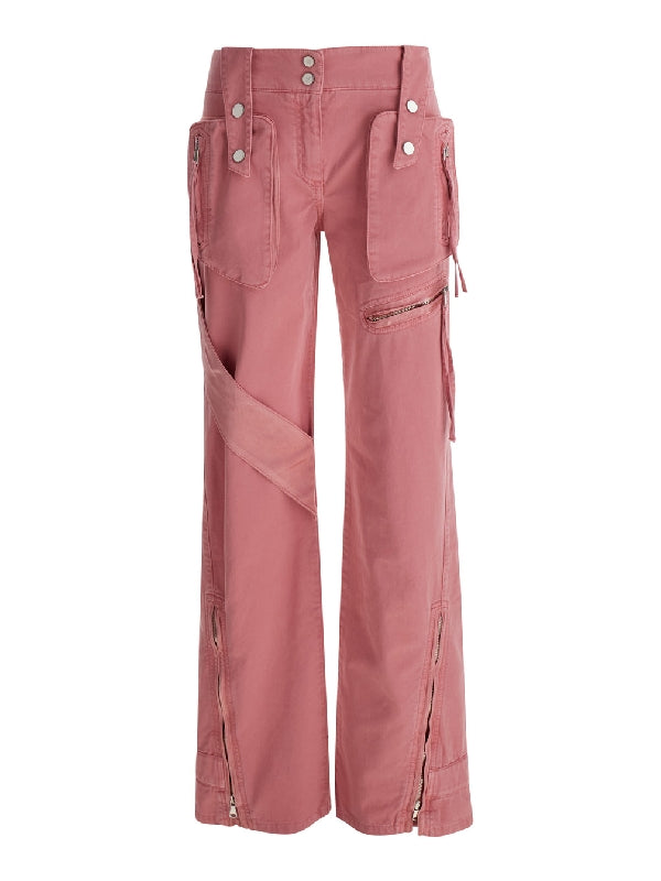 Zipper Detail Cargo Flare Pants