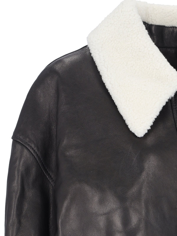 KHAITE - Shearling Collar Leather Jacket - Jente