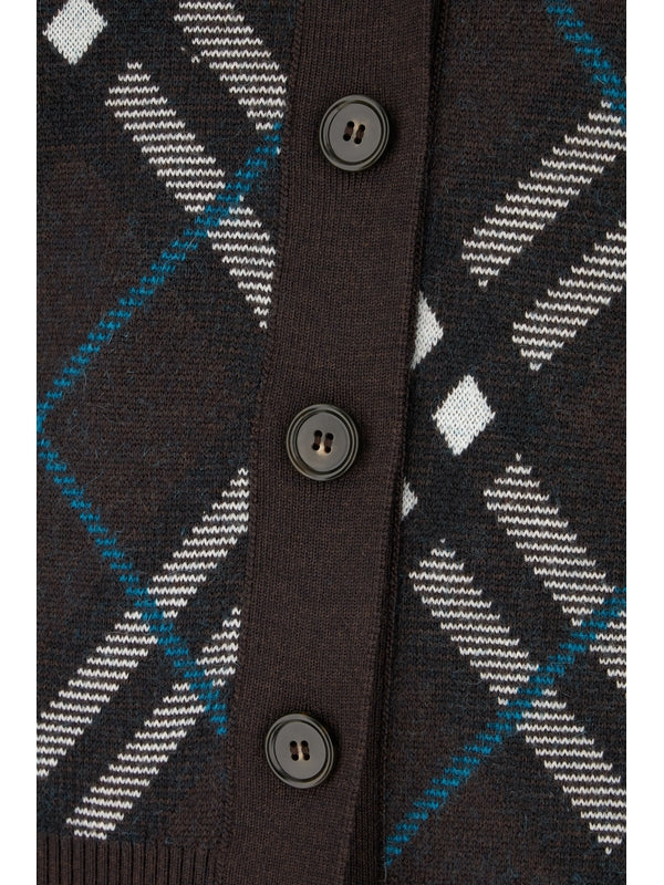 V-neck Check Pattern Cardigan