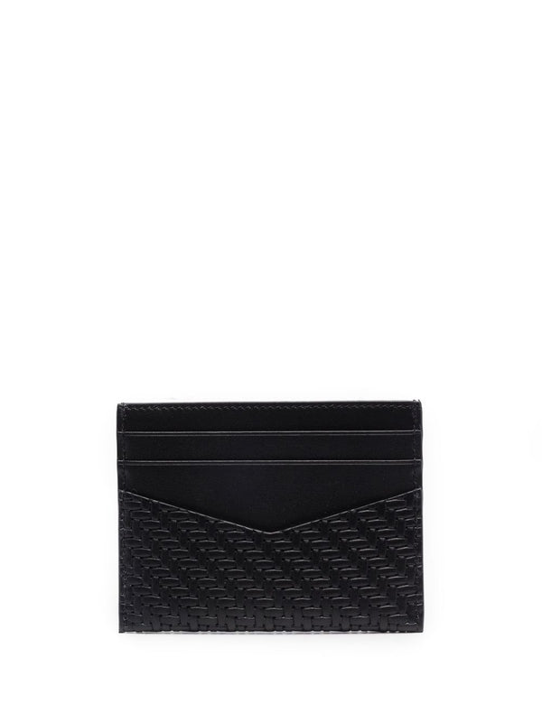 Braided Leather Insert Metal
  Logo Card Wallet