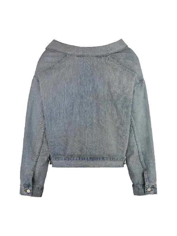 Off Shoulder Pocket Denim Jacket