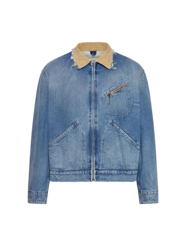 Distressed Collar Cotton Denim Jacket
