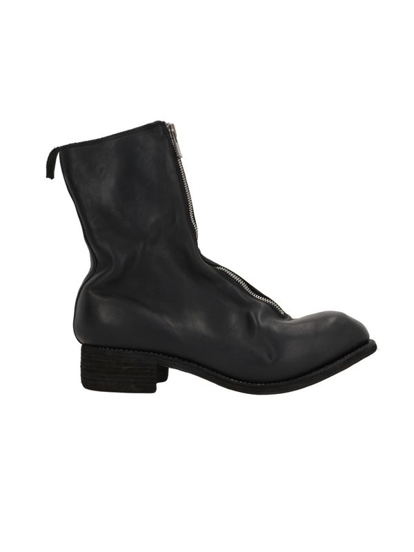 Front Zipper Leather Ankle Boots