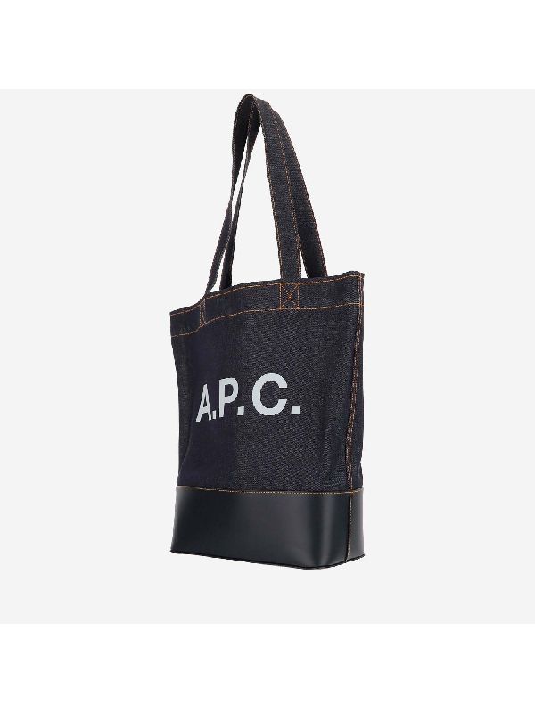 Axel Logo Leather Cotton Denim Tote Bag