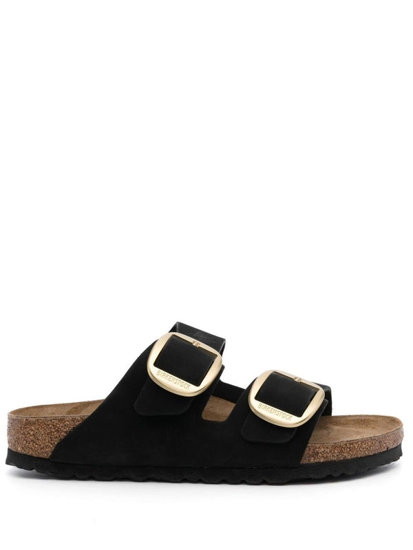 Black 'Arizona' Strap-Sandals with Golden-tone Buckle in Leather Slides