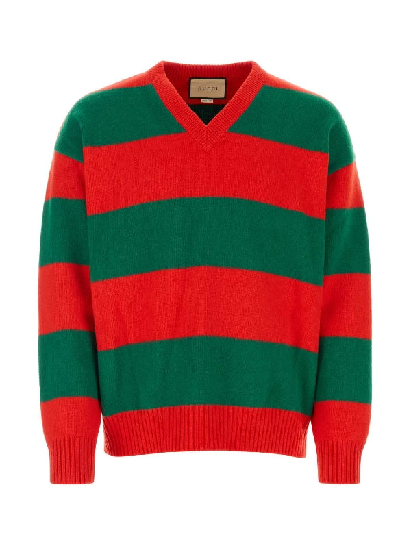 Stripe V-neck Wool Knit