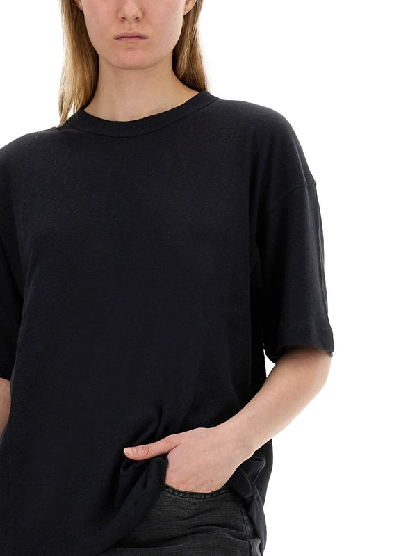 Black Cotton Linen Short-sleeve T-shirt