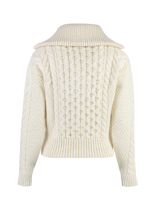 Wool Cashmere Cable Knit Zip-Up