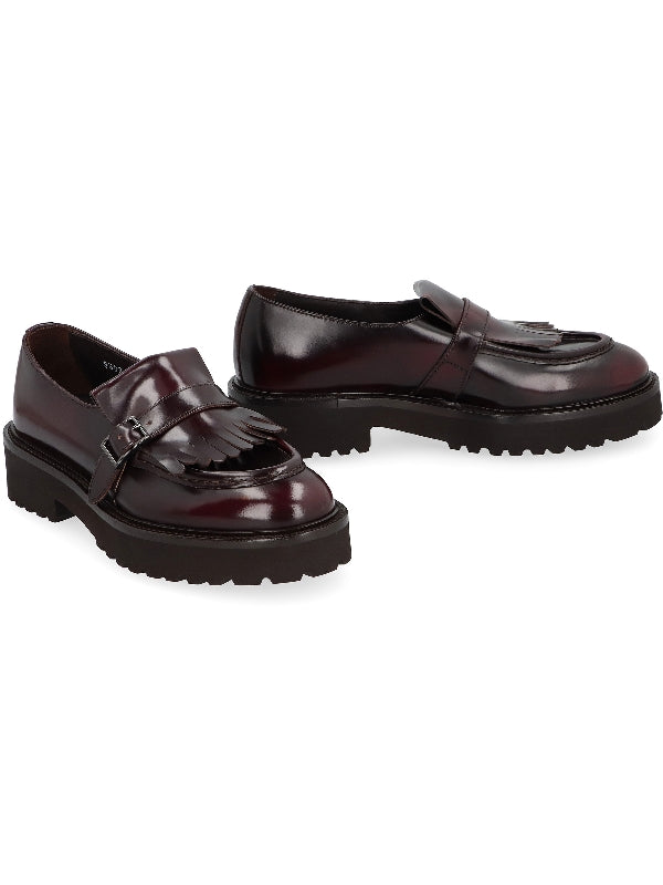 Burgundy Fringe Detail Smooth Leather
  Loafer