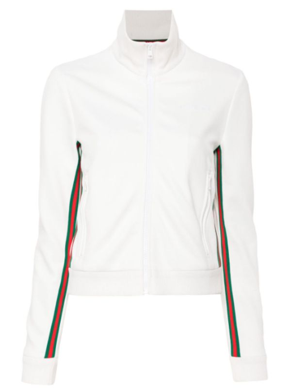 White Crop Sweatshirt with Web Detail in Polyamide Woman Sweatshirts