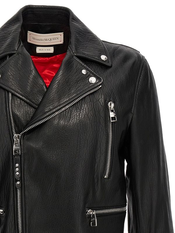 Textured
  Leather Biker Jacket