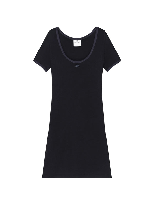 Chest Logo Embroidered Cotton Mini Dress