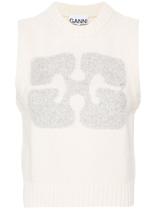 GANNI - Butterfly Logo Jacquard Knit
  Vest - Jente