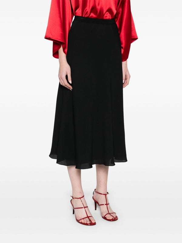 Elastic Waist Silk Midi Skirt