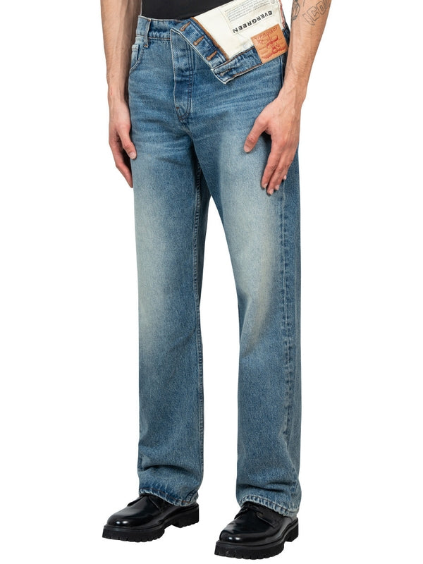 Asymmetric Waist Denim Pants