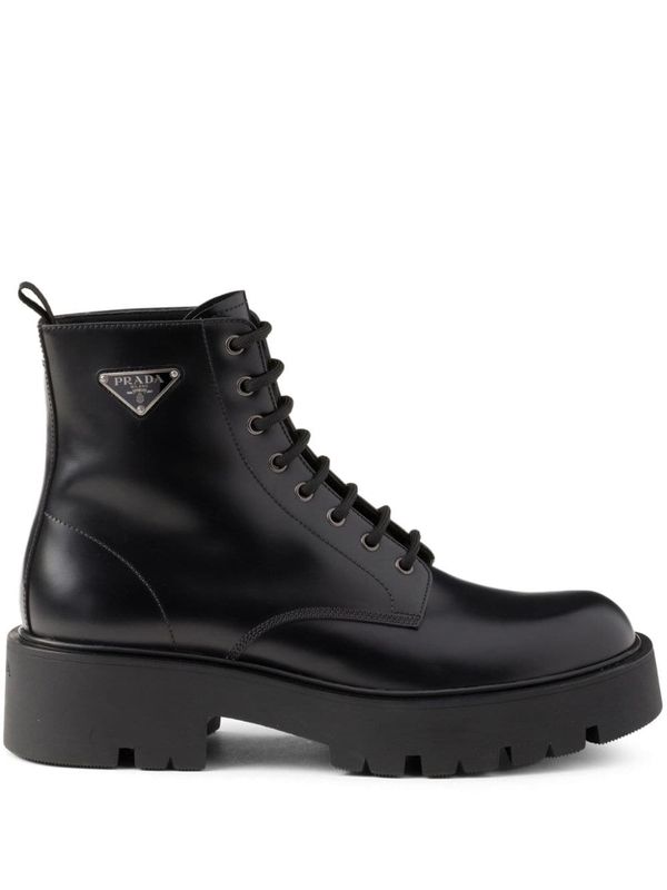 Triangle Logo Leather Lace-Up
  Boots