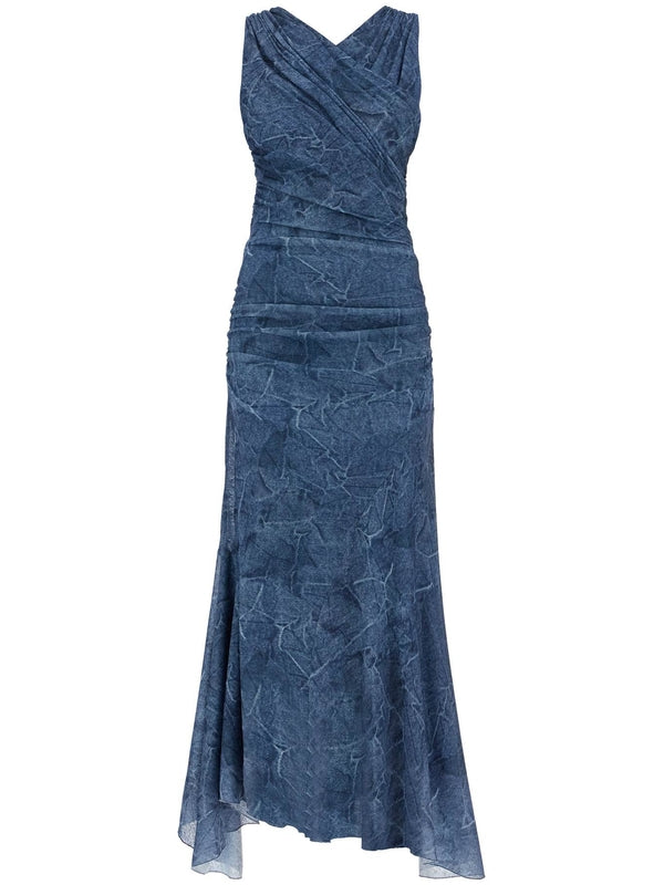 Denim Printing Sleeveless Long Dress