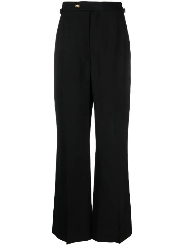 Black Satin Flare Pleated Pants