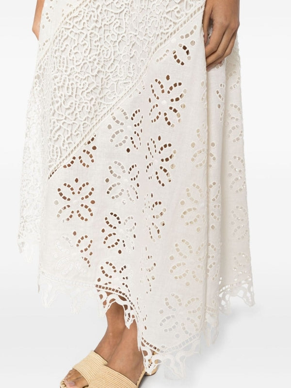 Lace Embellished Linen
  Asymmetric Skirt