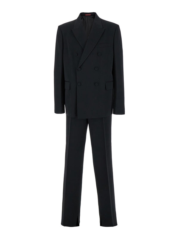 Black Double-Breasted Suit with G Detail in Wool Man Suits
