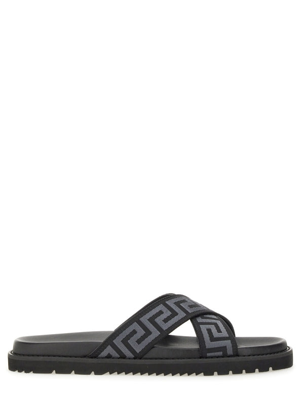 Greca Pattern Leather Slide