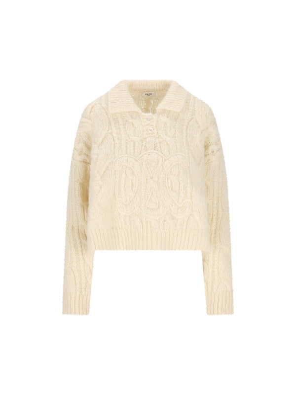 Triomphe Cable Knit Polo Shirt