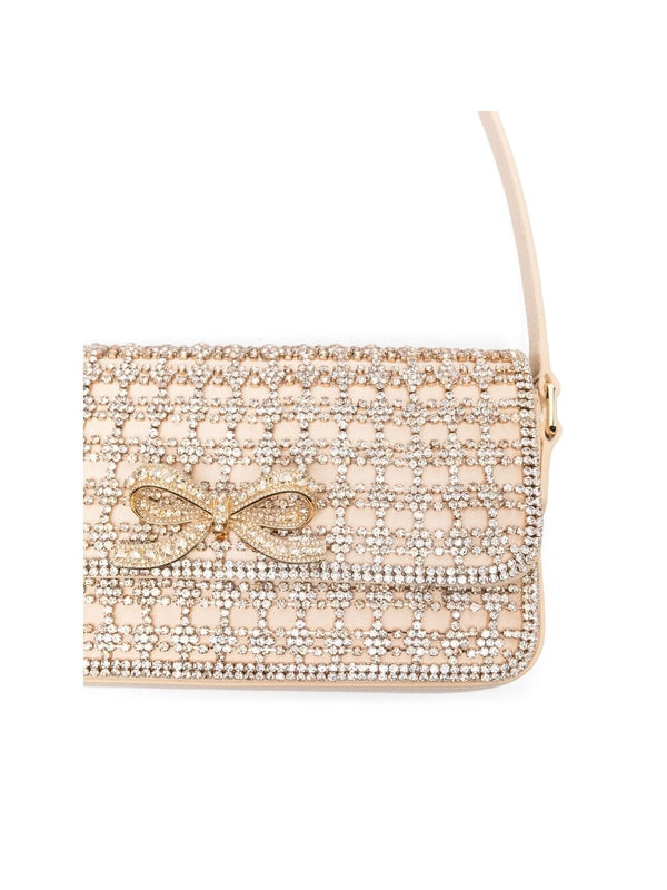 Bow Decoration Crystal
  Baguette Shoulder Bag