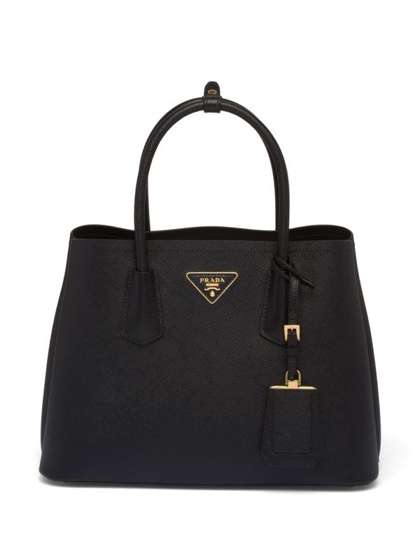 Triangular Logo Saffiano Leather Tote Bag