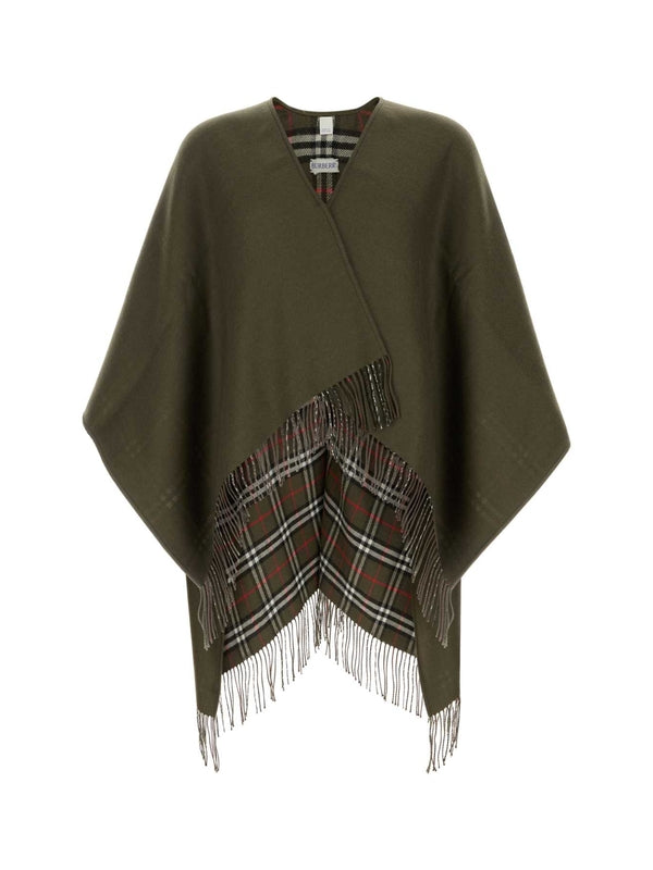 Check Pattern Fringe Wool Cape