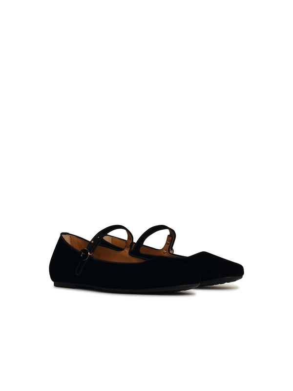 Velvet Mary Jane Flat Shoes - Jente