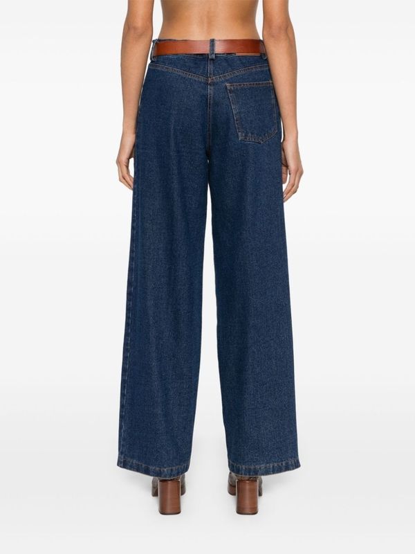 Belt Pleated Denim Pants