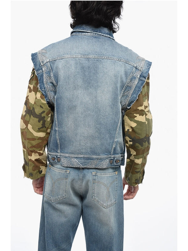 Camouflage Sleeve Denim Jacket