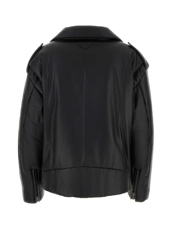 Black Lambskin Padded Biker Jacket