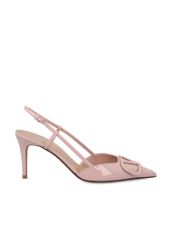 V Logo Leather Sandal Heels