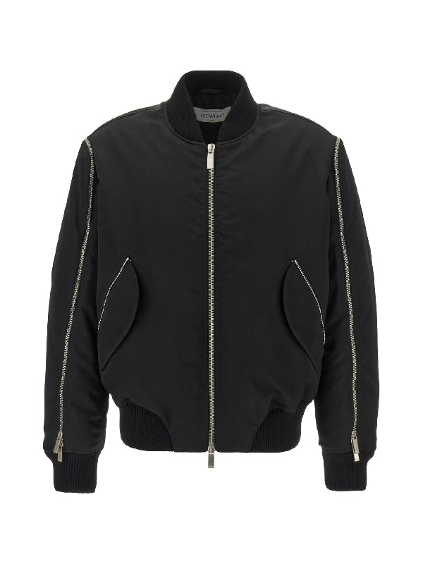 Zipper Detail Nylon Padded Bomber Jacket