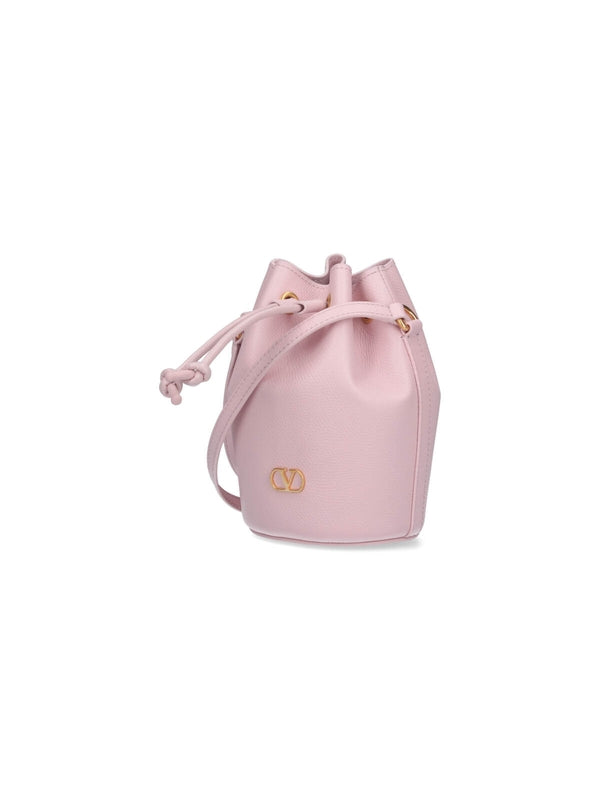 V Logo Leather Mini Bucket Bag