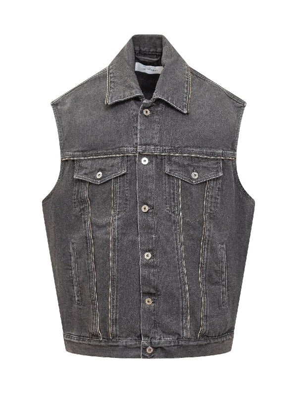 Zip Trim Detail Denim Vest Jacket