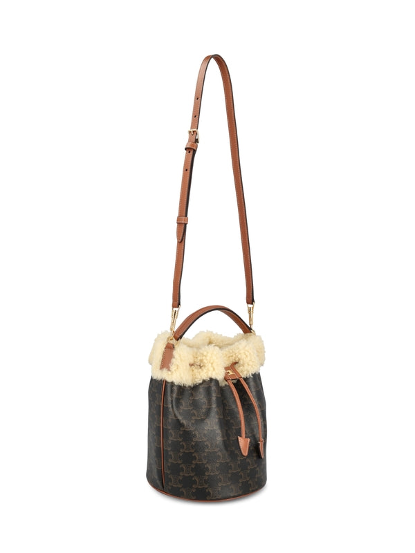 Clara Triomphe Shearling Canvas Bucket
  Bag