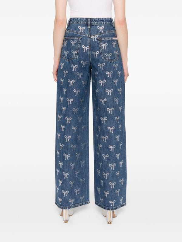 Allover Printed Cotton Denim Pants