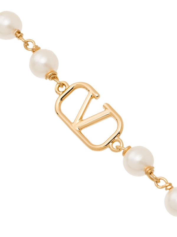 V Logo Pearl Goldtone Bracelet