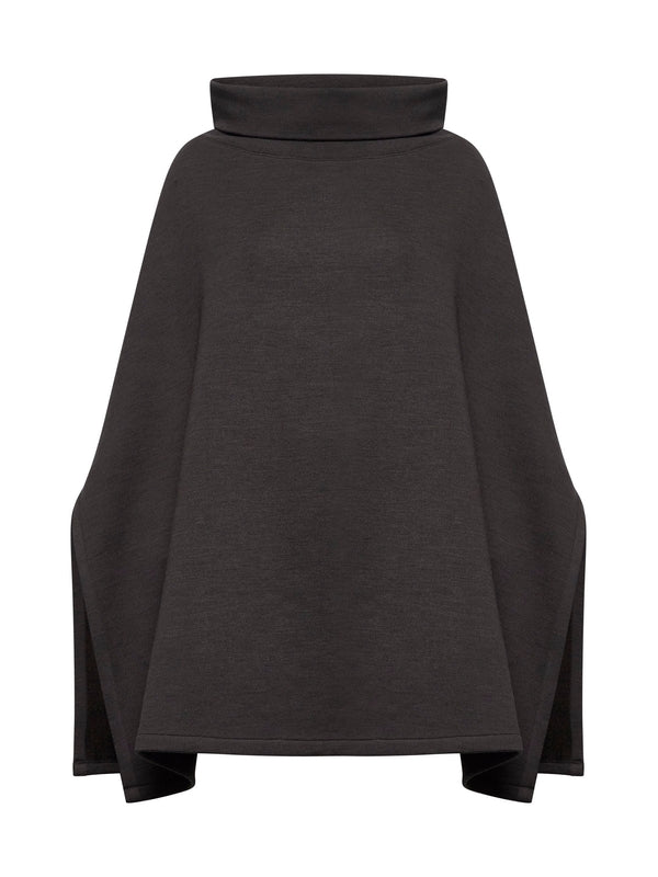 Brown High Neck Wool Cotton Cape