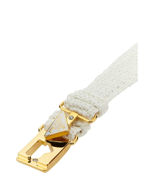 Triangle Logo Buckle Raffia Belt